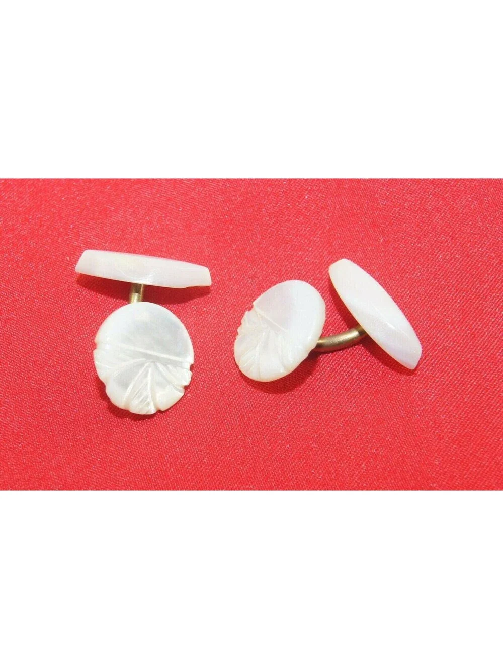 Antique Edwardian Gold Tone and Carved Mother of Pearl Cuff Links.